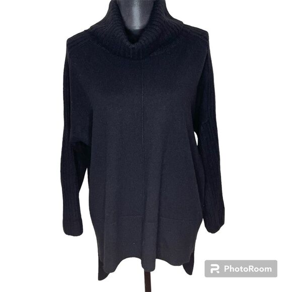 Ply Cashmere Tunic Sweater Turtleneck Long Sleeve Luxury Basic Black Size Small - Picture 1 of 11